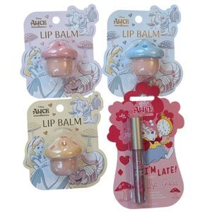 Lot of 4 Disney Alice in Wonderland Magic Mushroom Scented Lip Balm Gloss Set